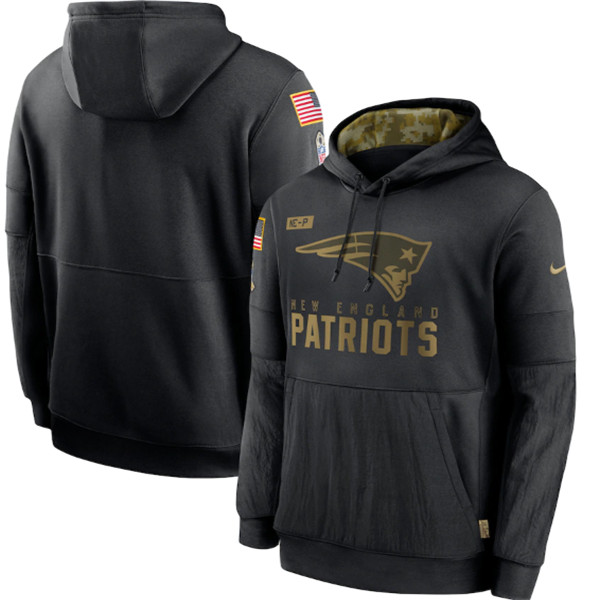 Men's New England Patriots Black NFL 2020 Salute To Service Sideline Performance Pullover Hoodie